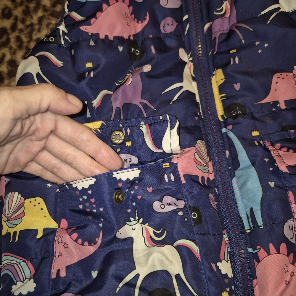 Girl's Dino Unicorn Hooded Vest L EUC - Picture 6 of 14